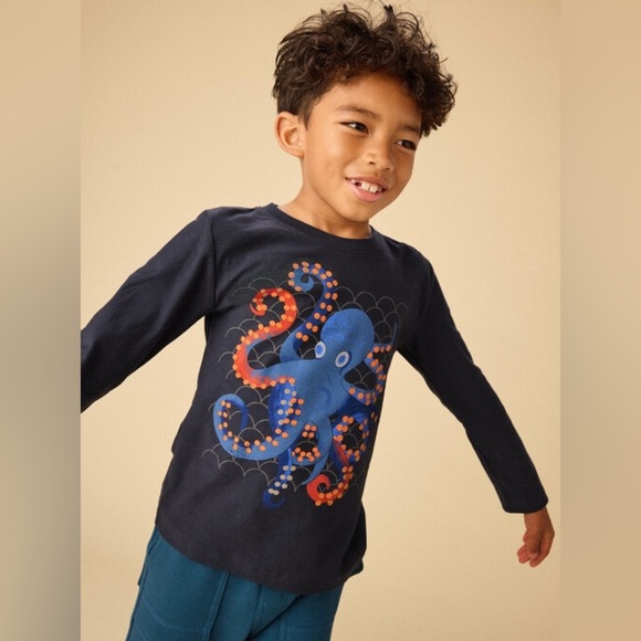 NWT Tea Collection Minhwa Octopus Graphic Tee in Indigo Size 3T - Picture 7 of 7
